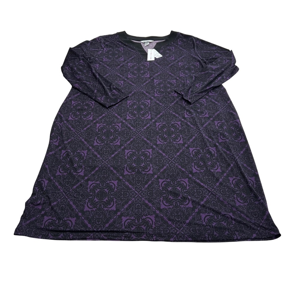 cj banks Womens 2X Purple Black Split‎ Neck A-Line Dress NWT 004827-8882